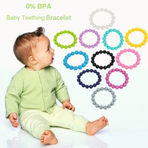 100% Food Grade Silicone Teething Teether Loop Bracelet Bangle Soft Beads for Chew Baby Nursing Jewelry Toy BPA Free