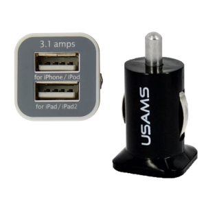 100pcs usams 3.1a dual usb car 2 port charger 5v 3100mah double plug car chargers adapter for htc