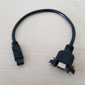 10pcs/lot fw-027 ieee 1394b-200 firewire 800 9pin to 9pin male to female with screws data extension cable black 30cm