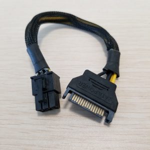 10pcs/lot graphics card 6pin male to sata 15pin adapter power extension cable wiht black net cover 20cm