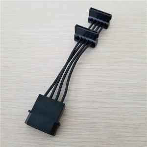 10pcs/lot power plus 4pin to 2 x sata elbow adapter power extension cable black short type 18awg 10cm