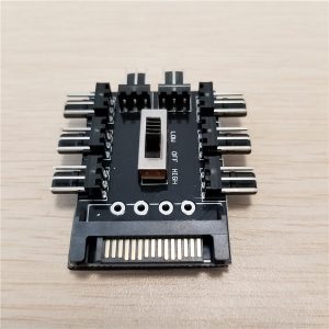 10pcs/lot sata 1 to 8 multi way splitter cooling fan hub 3pin 12v power socket pcb adapter 2 level speed controller for pc diy