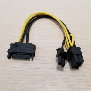 10pcs/lot sata male 15pin to 8pin(6p+2p) graphics card power supply cable 15cm 18awg