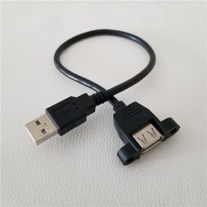 10pcs/lot usb 2.0 type a male to female extension data power charge cable with screw lock panel mount 30cm