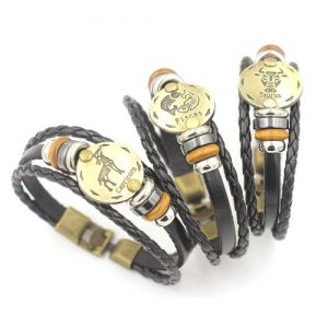 12 Constellations Bracelet Fashion Jewelry Leather Bracelet Men Casual Personality Zodiac Signs Punk Bracelet