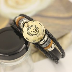 12 Constellations Bracelet Fashion Jewelry Leather Bracelet Men Casual Personality Zodiac Signs Punk Bracelet