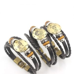 12 Constellations Bracelet Fashion Jewelry Leather Bracelet Men Casual Personality Zodiac Signs Punk Bracelet