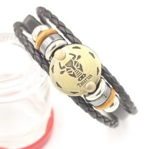 12 Constellations Bracelet Fashion Jewelry Leather Bracelet Men Casual Personality Zodiac Signs Punk Bracelet