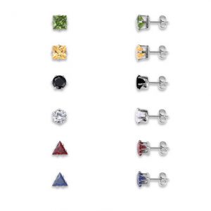 12Pcs Shinning Zircon Multiple Shape Geometric Stud Earrings Daily Accessories