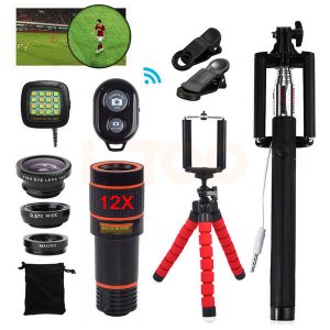 12x telep lens telescope wide angle macro fisheye lens 4-in-1 self-timer pole tripod 15 in 1 sets