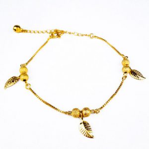 18K Gold Anklets Simple Leaves Ball Tassel Anklet for Women Gift