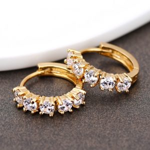 1Pair Clear Crystal Zircon 18K Gold Plated Cross Drop Dangle Pendant Hoop Ear Earrings Jewelry Gift for Women Lady