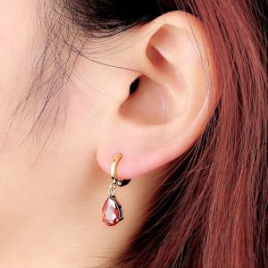 1Pair Clear Crystal Zircon 18K Gold Plated Heart Shape Water Drop Pendant Dangle Earrings Jewelry Gift for Women Lady