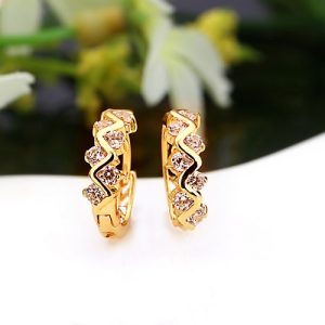 1Pair Clear Crystal Zircon 18K Gold Plated Wave Hollow Hoop Earrings Jewelry Gift for Women Lady