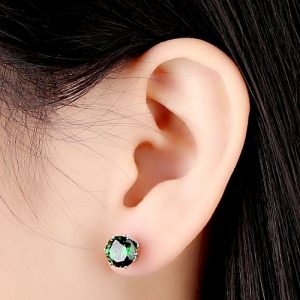 1Pair Green Crystal Zircon 18K Platinum Plated Crown Ear Stud Earring Jewelry Gift for Women Lady