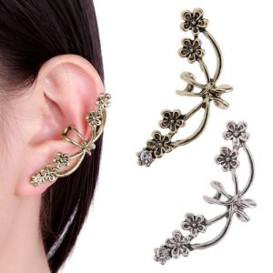 1Pcs New Punk Antique Retro Tone Metal Flower Ear Cuff Wrap Clip Earring