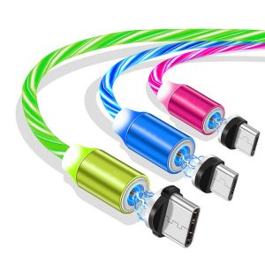 1m 3ft 2a quick charging led glow flowing magnetic type c micro usb cable 360 degree cables for samsung s8 s9 s10 htc lg