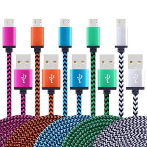 1m 3ft 2m 6ft 3m 10 ft metal copper micro usb charger sync data woven braided cord data sync charging cable for android samsung smart phone