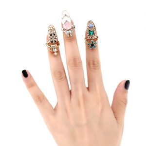 1pc Fashion Nail Jewelry Bowknot Crown Crystal Finger Nail Art Ring Beauty Nail Art Charms