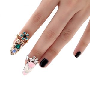 1pc Fashion Nail Jewelry Bowknot Crown Crystal Finger Nail Art Ring Beauty Nail Art Charms