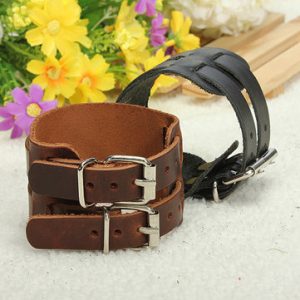 2 Layer Punk Leather Bracelet Wristband Cuff Bangle