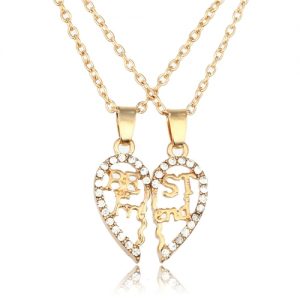 2 Parts BEST FUCKING FRIENDS Broken Heart Pendants Puzzle Friendship Necklaces Set Gift