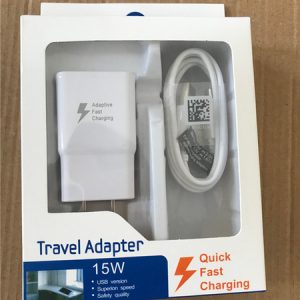 2 in 1 15w adaptive 100% fast charging us/eu travel wall charger + 1.2m type c+1.2m micro usb cable for samsung s6 s7 s8 with box