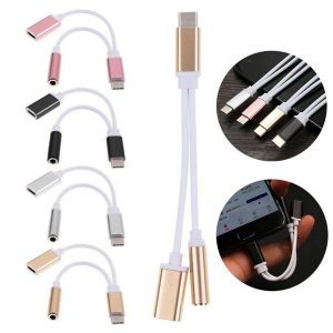 2 in 1 charger and audio type c earphone headphone jack adapter connector cable 3.5mm aux headphone jack audio adapter for samsung galaxy