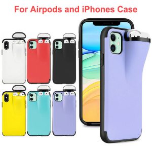 2 in 1 phone case unified protection for airpod & cellphone designer anti-lost back cover for iphone x xr xs max 7 8 plus