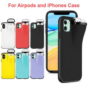 2 in 1 phone case unified protection for airpod & cellphone designer anti-lost back cover for iphone x xr xs max 7 8 plus