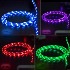 2.4a 1m visible flowing led light up charging cable type c micro usb charger data sync cable for smart phones tablet pc data cable usz189