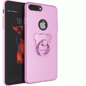 2017 new bear ring buckle kickstand holder phone cases for iphone 7 plus 6 6s solid color metal paint plastic protective case