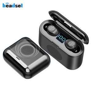 2019 new f9 2 in 1 tws 5.0 mini led power display wireless earphone smart touch sports gaming headset 9d sound speaker