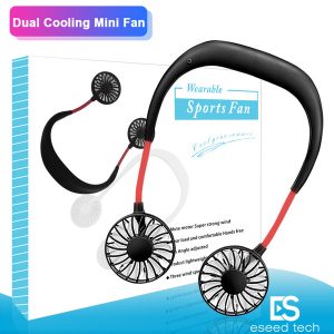 2019 portable usb rechargeable neckband lazy neck hanging dual cooling mini fan sport 360 degree rotating hanging neck fan