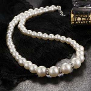 3 Pcs Stylish Fashion Elegant Euramerican Pearl Crystal Diamond Necklace Earrings Ear Stud Bracelet Jewelry Set Accessories Gifts for Women Bride Wedding