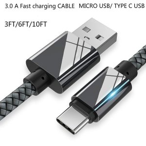 3.0a fast charging usb type c cable and micro usb cable 3ft 6ft extra long quick charge nylon braided usb c charger cable