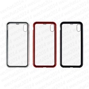 300pcs magnetic adsorption metal frame double side tempered glass case cover for iphone 11 pro max 6 6s 7 8 plus xr xs max