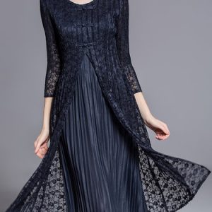 3/4 Sleeve A-line Crew Neck Elegant Midi Dress