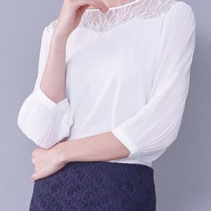 3/4 Sleeve Casual Chiffon Crew Neck Plain Blouse