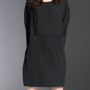 3/4 Sleeve Casual H-line Stripes Midi Dress