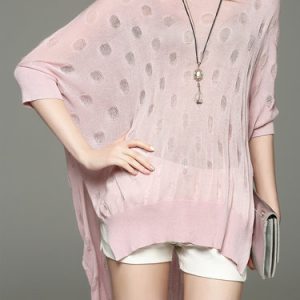 3/4 Sleeve Casual Solid Asymmetric Knitted Long Sleeved Top