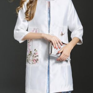 3/4 Sleeve Floral-embroidered Vintage Coat