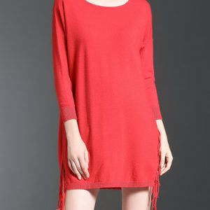 3/4 Sleeve Fringed Statement Plain Tunic