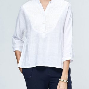 3/4 Sleeve H-line Ramie Casual Blouse