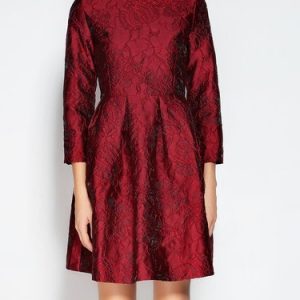 3/4 Sleeve Jacquard A-line Midi Dress