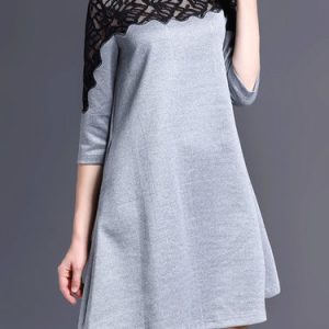 3/4 Sleeve Outdoor Wool Blend Mini Dress