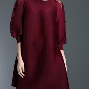 3/4 Sleeve Plain Casual Mini Dres