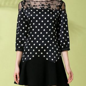 3/4 Sleeve Polka Dots Casual Mini Dress