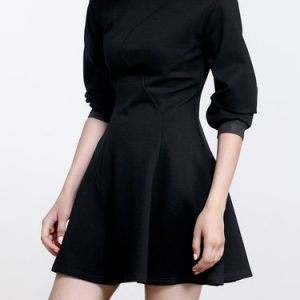 3/4 Sleeve Simple Solid A-line Mini Dress