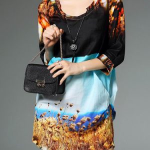 3/4 Sleeve Vintage H-line Printed Mini Dress